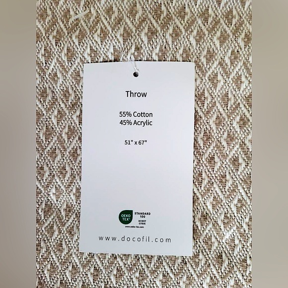 DOCOFIL WHITE THROW BLANKET WITH FRINGES - GEOMETRIC PATTERN - Picture 2 of 8